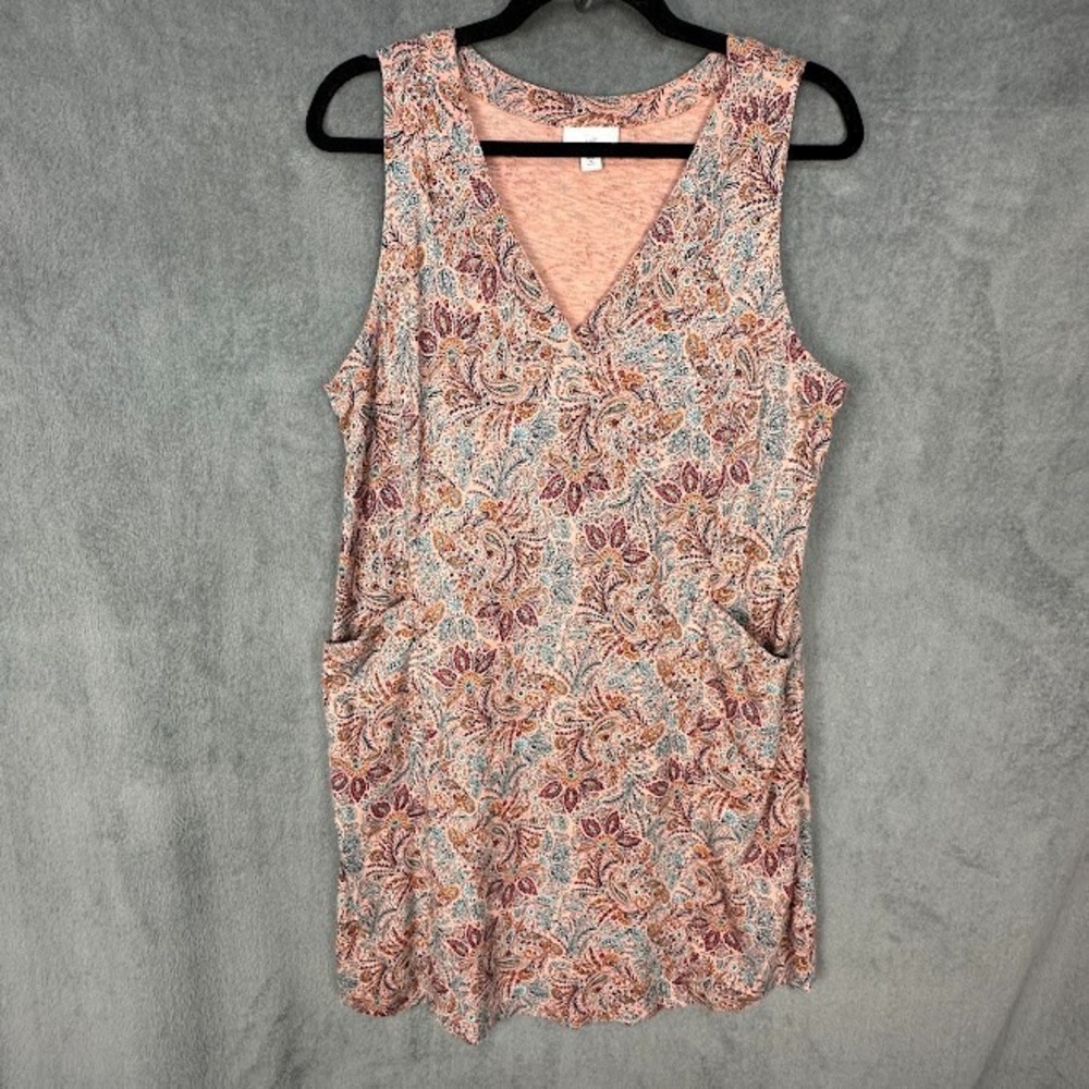 J Jill Dress Womens Medium Petite Pink Floral Sleeveless Stretch Comfort Resort